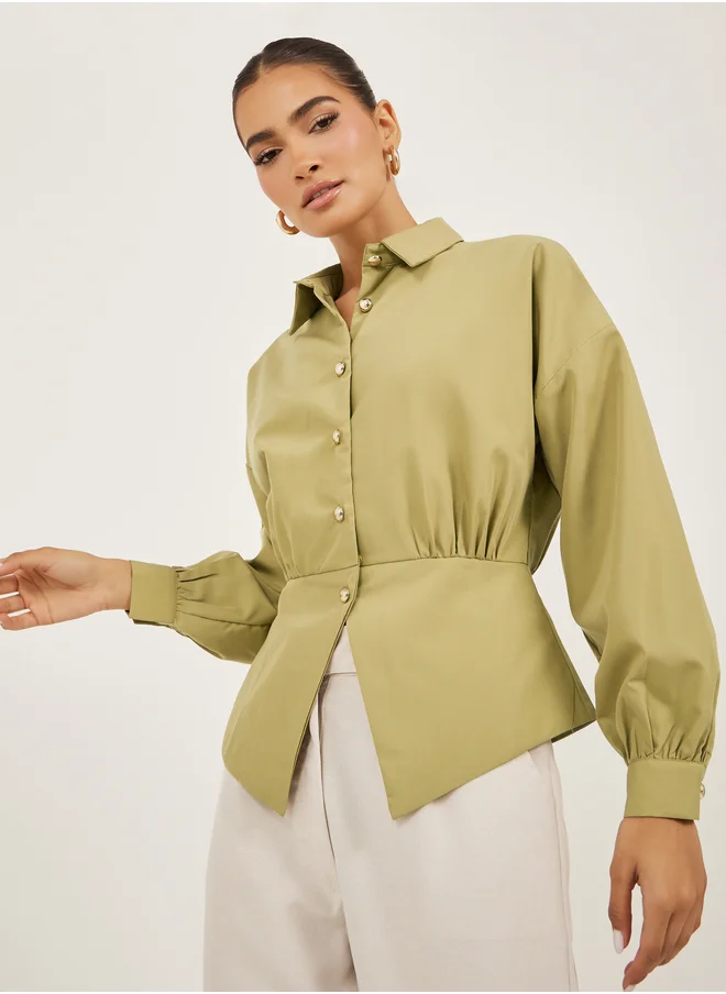 ستايلي Styli Plain Waistcoat Look Shirt with Asymmetric Hemline