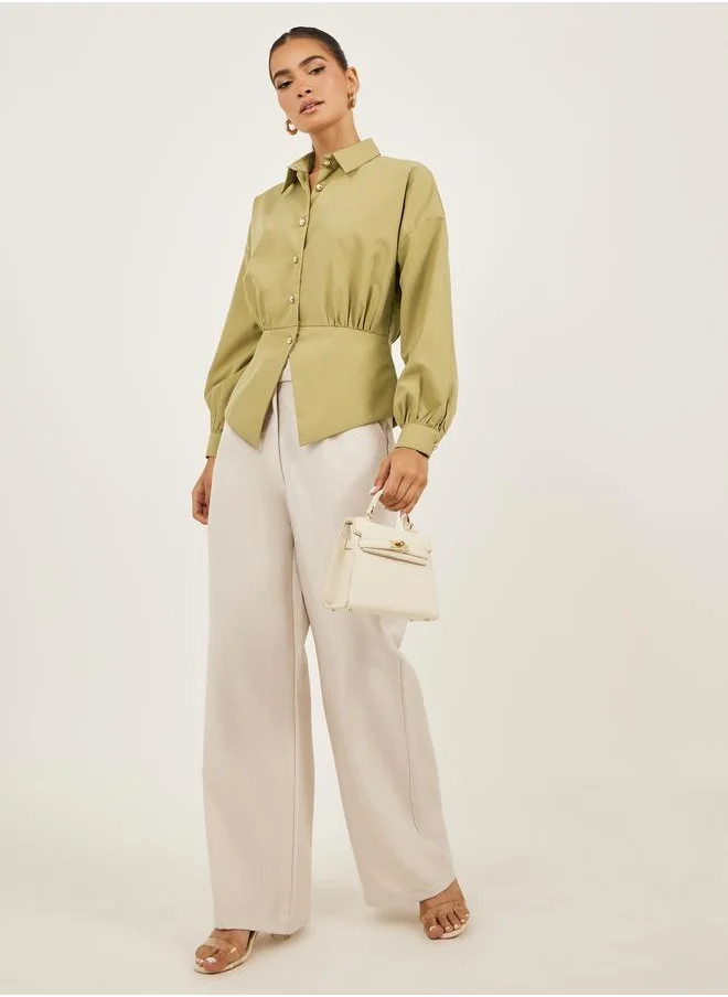 ستايلي Styli Plain Waistcoat Look Shirt with Asymmetric Hemline