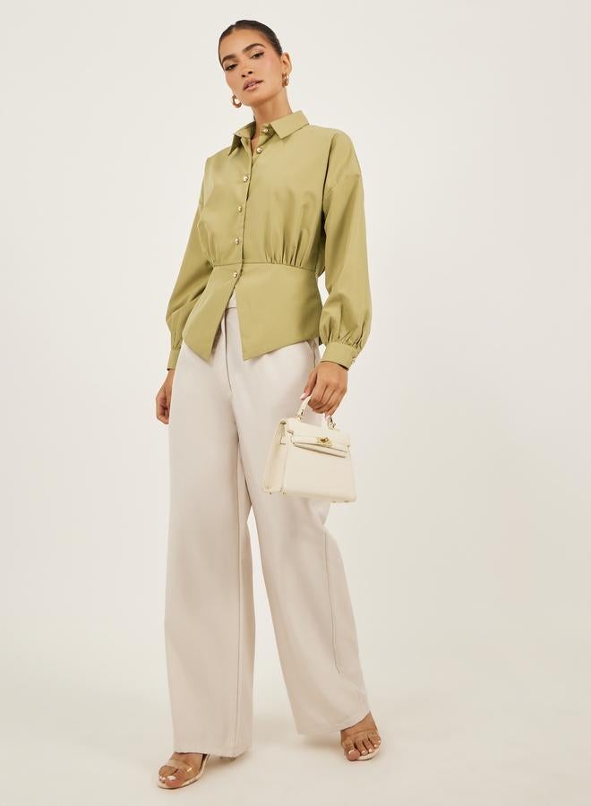 Styli Plain Waistcoat Look Shirt with Asymmetric Hemline - Image 2