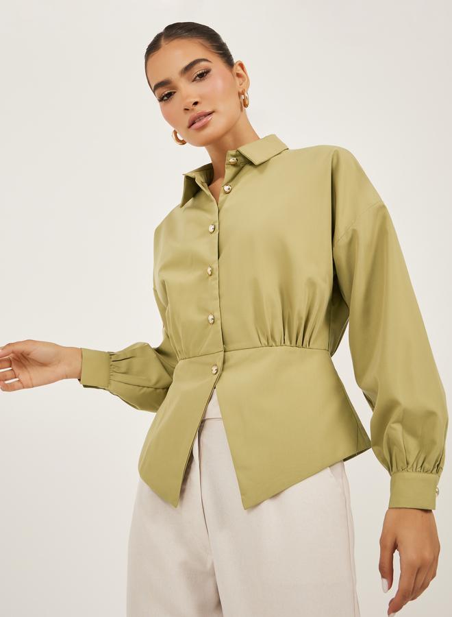 Styli Plain Waistcoat Look Shirt with Asymmetric Hemline - Image 1