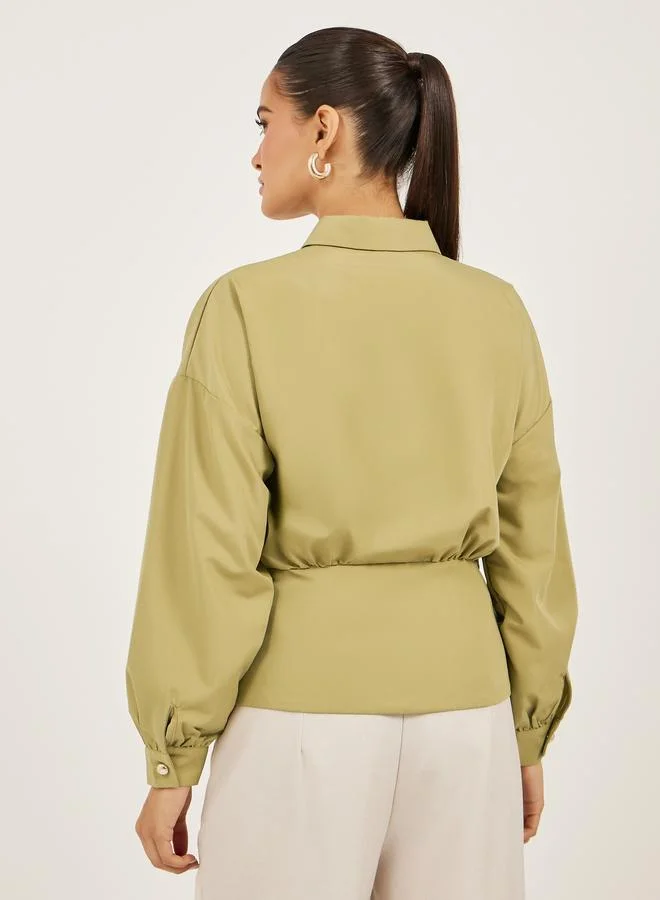 Styli Styli Plain Waistcoat Look Shirt with Asymmetric Hemline