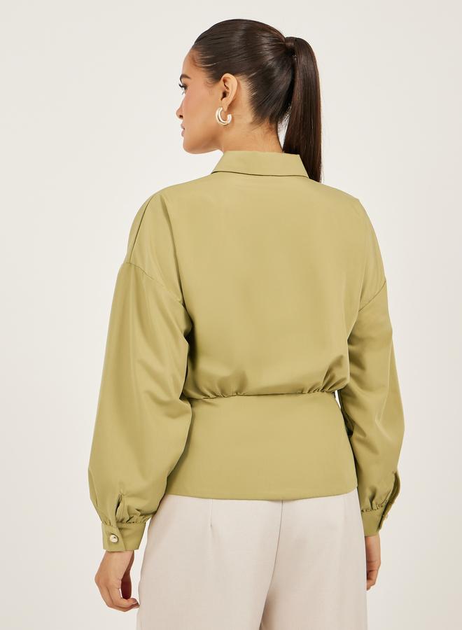 Styli Plain Waistcoat Look Shirt with Asymmetric Hemline - Image 4