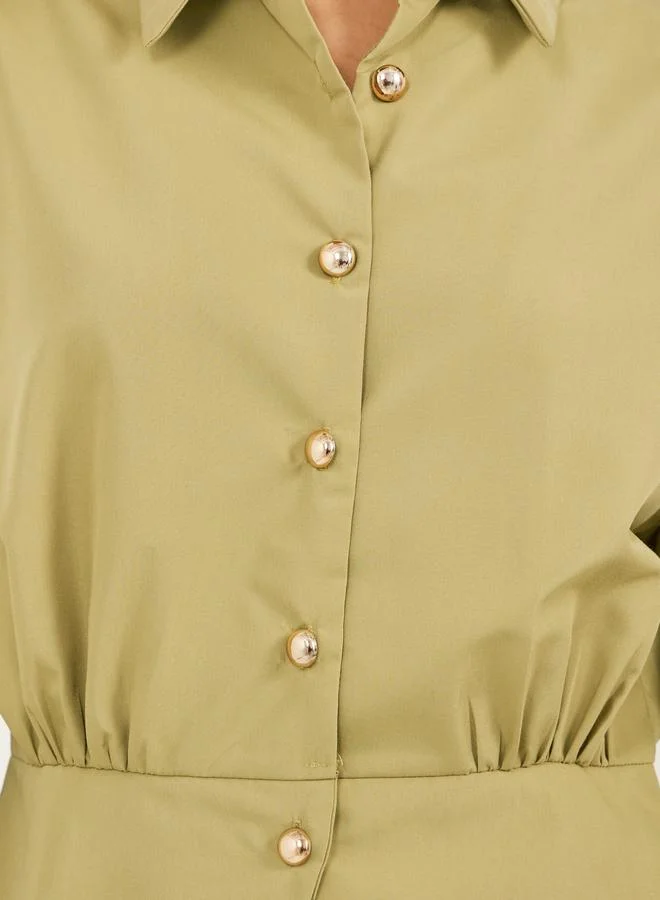 Styli Styli Plain Waistcoat Look Shirt with Asymmetric Hemline