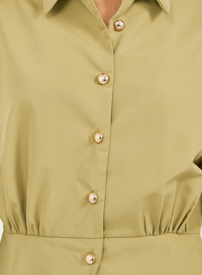 Styli Plain Waistcoat Look Shirt with Asymmetric Hemline - Image 3