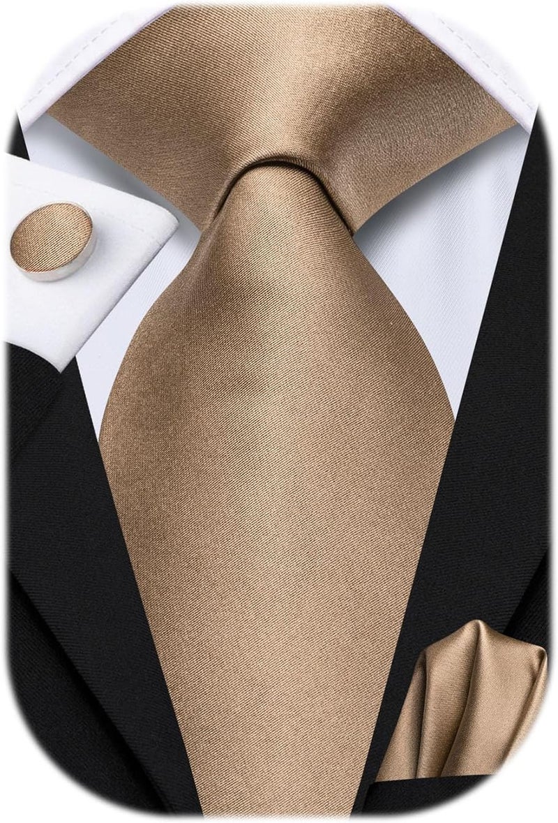Hi-Tie Men's Tie Sets Silk Paisley Striped Necktie Pocket Square Cuff-links Sets Wedding Business Holiday - Image 1