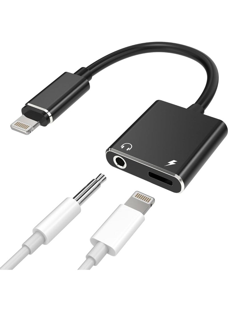 MUNTAQI 2 in 1 Charging Splitter Adapter for iPhone, Dual Lightning Audio & Charger Adapter, Compatible with iOS Devices, Headphone Jack + Fast Charging Converter for iPhone 14 13 12 11 Pro Max XR X 8 7 - Image 1