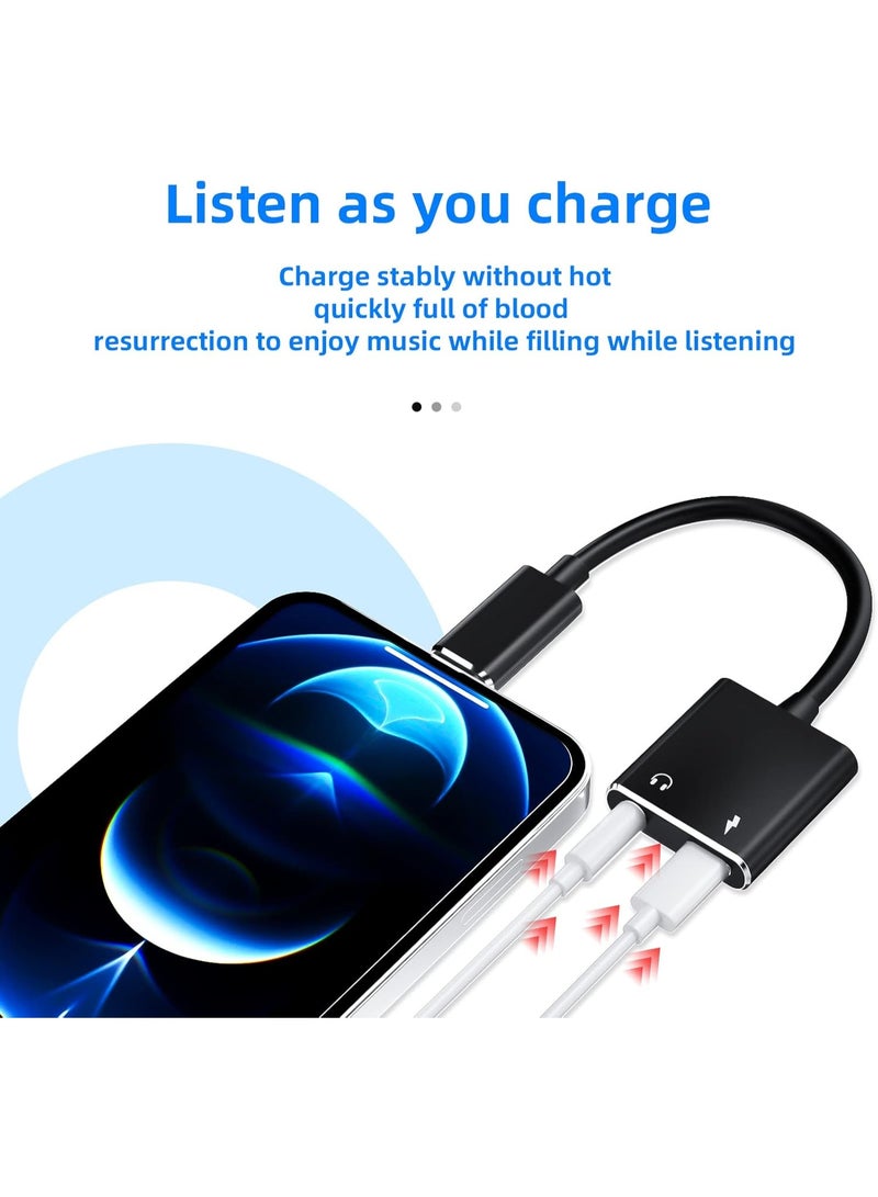 MUNTAQI 2 in 1 Charging Splitter Adapter for iPhone, Dual Lightning Audio & Charger Adapter, Compatible with iOS Devices, Headphone Jack + Fast Charging Converter for iPhone 14 13 12 11 Pro Max XR X 8 7 - Image 2