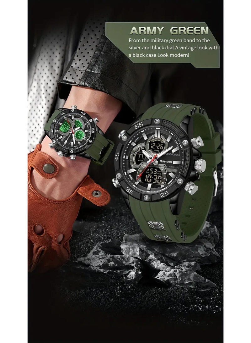 Sanda Sports Watch, Dual Display Analog & Digital, Water-Resistant 5ATM, Stopwatch, Alarm Clock, Luminous, Multifunction, Zinc Alloy Case, Silica Gel Strap, Battery Powered, Ideal for Football, Ramadan, Spring Festival - Gift Ready - Image 3