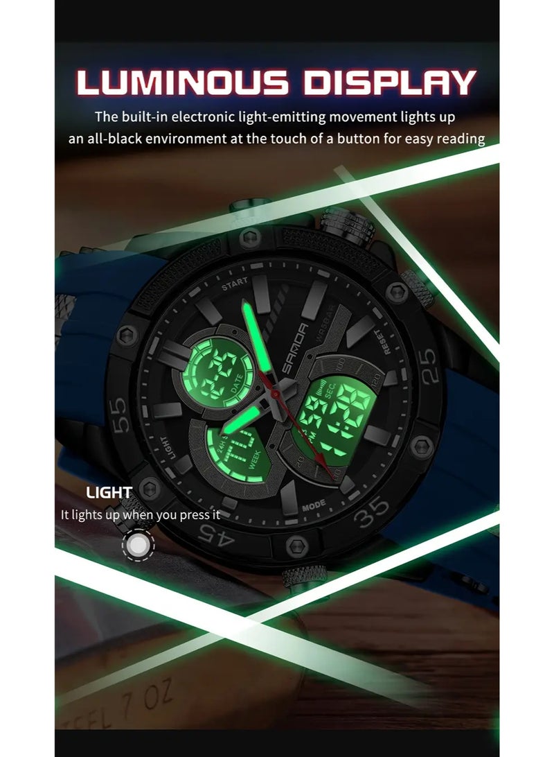 Sanda Sports Watch, Dual Display Analog & Digital, Water-Resistant 5ATM, Stopwatch, Alarm Clock, Luminous, Multifunction, Zinc Alloy Case, Silica Gel Strap, Battery Powered, Ideal for Football, Ramadan, Spring Festival - Gift Ready - Image 5