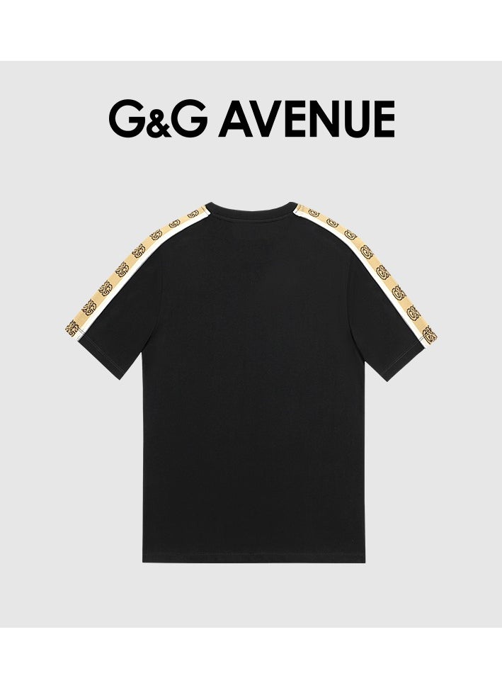 G&G AVENUE - Oversized Unisex Summer Short Sleeve T-shirt Couple Style Spliced Ribbon Bottom Shirt Drop Shoulder Top Heavy cotton fabric - Image 1