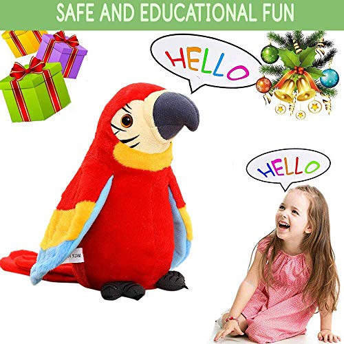 GREUS 9 Cute Talking Parrot Repeats What You Say Electronic Interactive Plush Toy Stuffed Animal Record Parrot Waving Wings Funny Bird Toys for Children Girls Boys Best Xmas Gift Red Parrot - Image 5