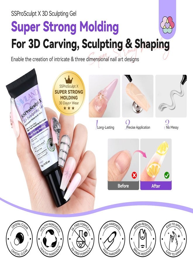 SAVILAND 3D Nail Gel Set: 2PCS 15g No Wipe Clear Sculpting Gel for Nail Art Design Strong Molding 3D Nail Art Sculpture and Rhinestone Glue for DIY Manicure Decoration Charms at Home or Salon - Image 3