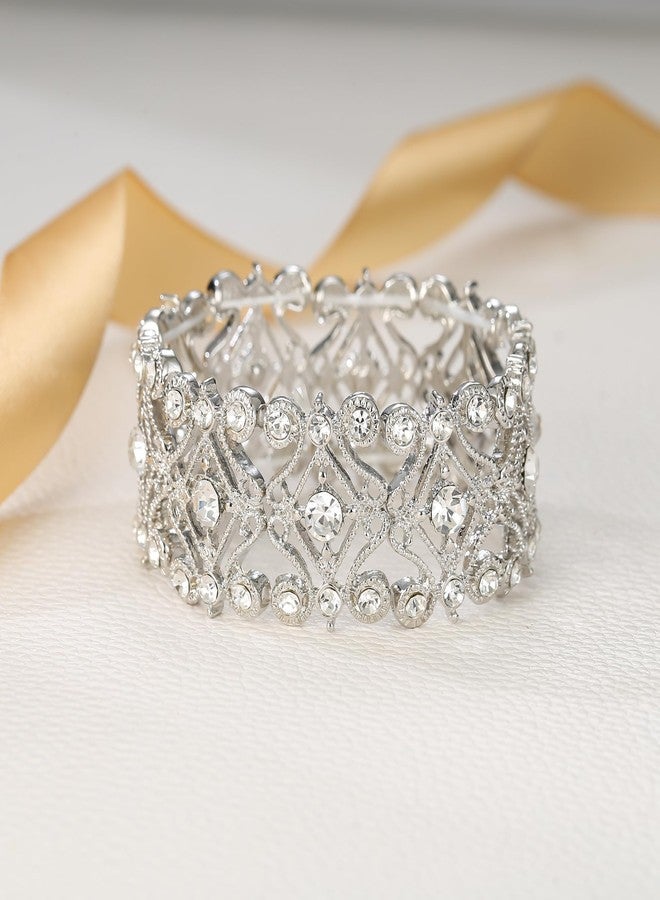 بريلوف سوار زفاف نسائي من بريلوف، سوار دائري مرصع بالكريستال والماس، سوار تنس مطاطي بلون فضي شفاف - Image 4