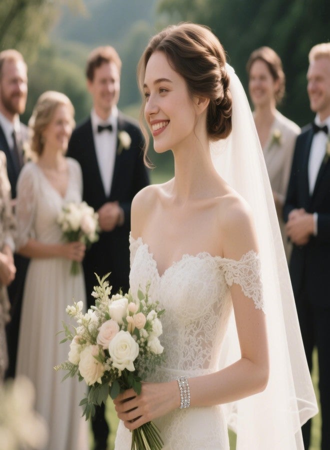 بريلوف سوار زفاف نسائي من بريلوف، سوار دائري مرصع بالكريستال والماس، سوار تنس مطاطي بلون فضي شفاف - Image 2