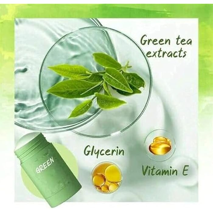Bupposes Green Tea Face Mask Clay Stick, Blackhead Remover with Green Extract for Face, Deep Cleanse Face Mask Skin Care, Moisturizing, Oil Control for All Skin Types of Men Women (green 3PC) - Image 5