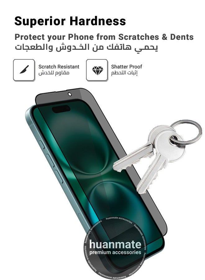 هووانميت واقي شاشة الخصوصية لهاتف أبل آيفون 16 - زجاج مقسى ممتاز من الحافة إلى الحافة مضاد للتجسس، طلاء مضاد للزيوت، لمسة رقيقة، مضاد للانفجار، حافة مقوسة ناعمة، سهل التركيب - Image 5