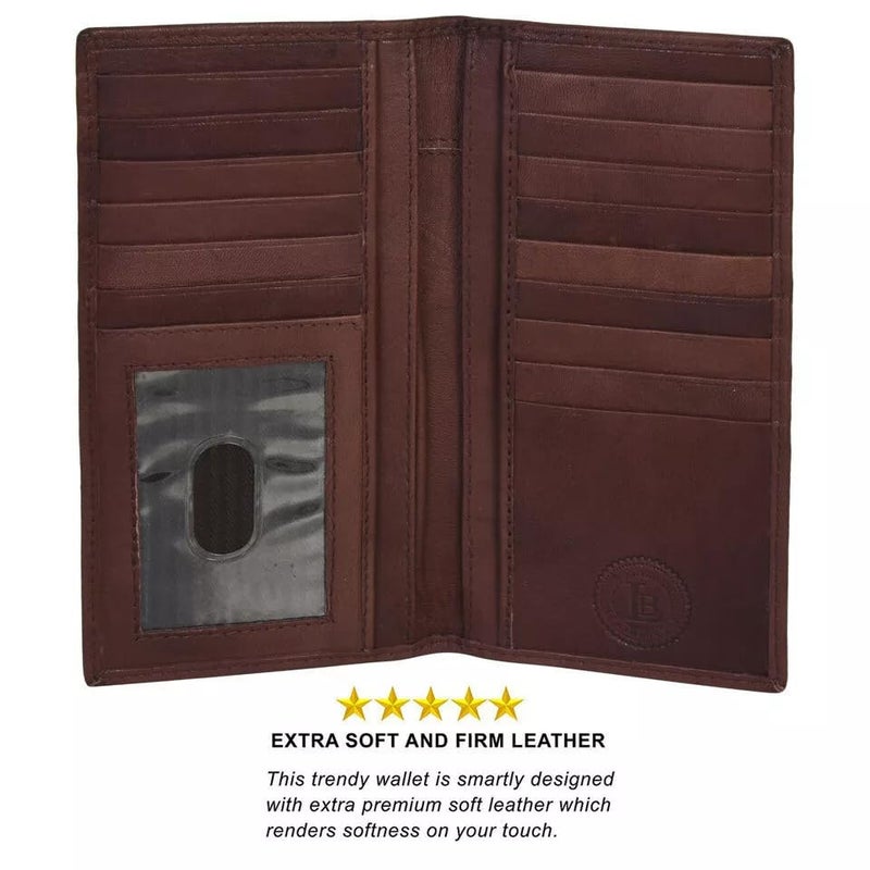 LB LEATHERBOSS Leatherboss Men's Genuine Leather Long Bifold Wallet | Card Holder Clutch with 6 Card Slots, ID Window, Cash & Checkbook Compartment (Dark Brown) - Image 3