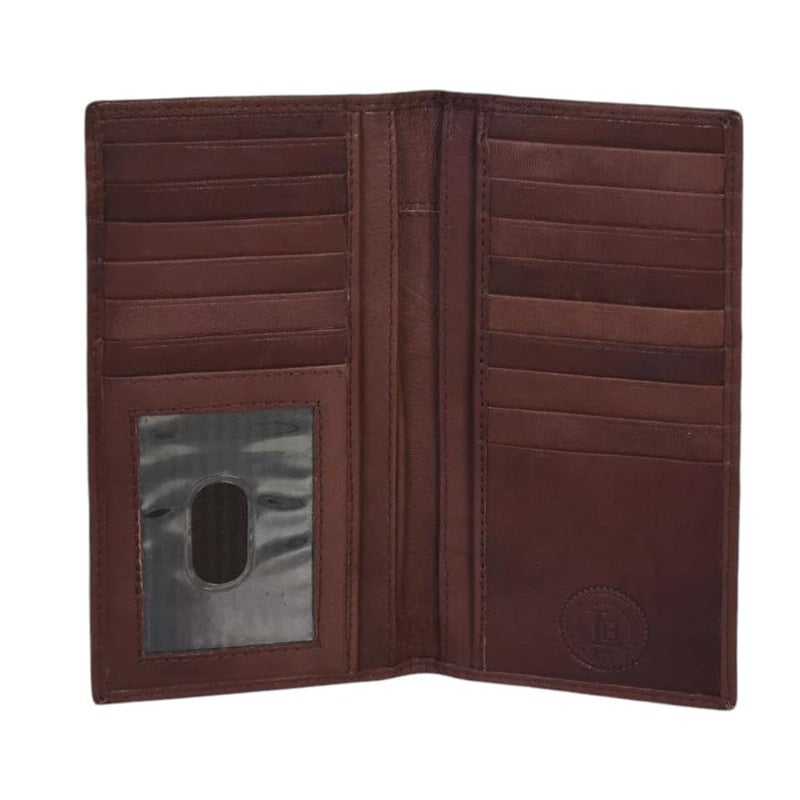 LB LEATHERBOSS Leatherboss Men's Genuine Leather Long Bifold Wallet | Card Holder Clutch with 6 Card Slots, ID Window, Cash & Checkbook Compartment (Dark Brown) - Image 1