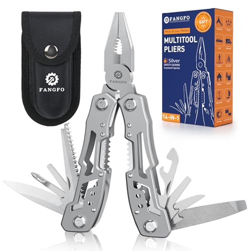 fangfo 14-In-1 Multitool Pliers，Premium Portable Multi Tool ，with Safety Locking Professional Stainless Steel Multitool Pliers Pocket Knife,Apply to Survival, Camping, Gifts for Dad Husband Boyfriend - Image 1