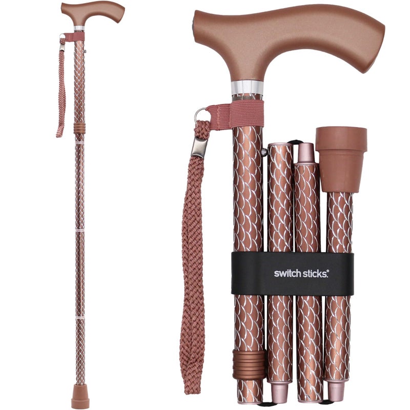 Switch Sticks Folding Walking Cane For Women Men Adjustable 3237 In Lightweight With Ergonomic Wood Handle SlipResistant Rubber Tip Supports 264 Lbs Canes For Women For Stability FSAHSA