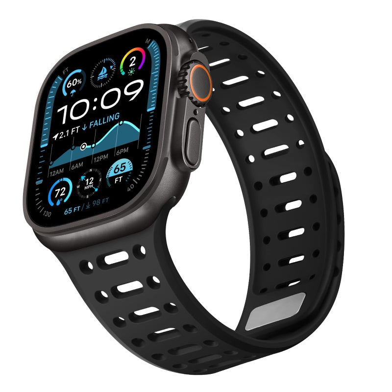 ZZDZZ Compatible with Apple Watch Band 49mm 46mm 45mm 44mm 42mm 41mm 40mm 38mm, Magnetic Silicone Sport Breathable Strap for iWatch Ultra 3/2/1 SE3 Series 11 10 9 8 7-1 (49/46/45/44/42, Black) - Image 1