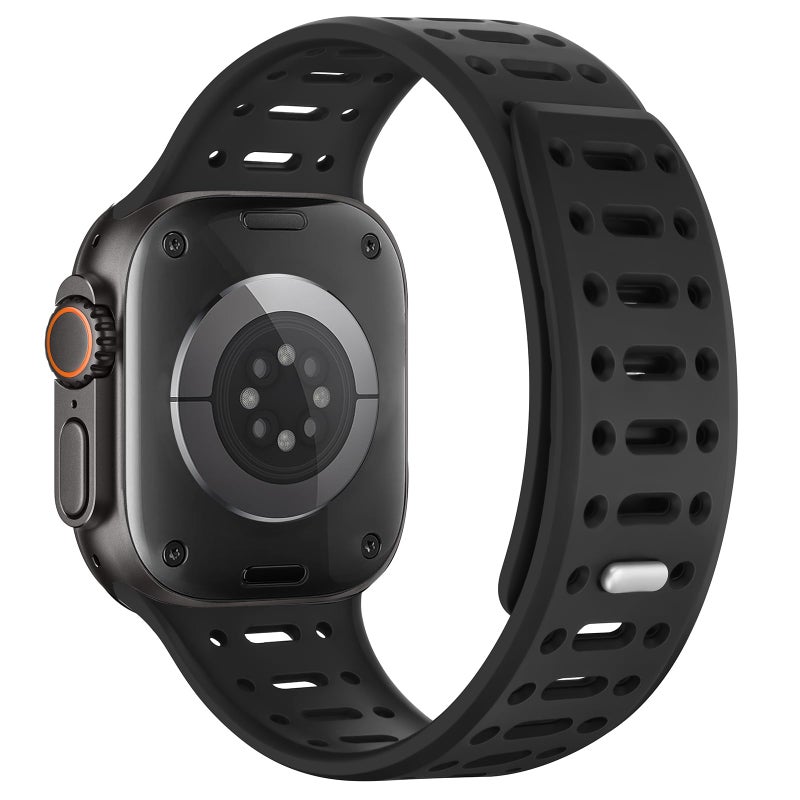 ZZDZZ Compatible with Apple Watch Band 49mm 46mm 45mm 44mm 42mm 41mm 40mm 38mm, Magnetic Silicone Sport Breathable Strap for iWatch Ultra 3/2/1 SE3 Series 11 10 9 8 7-1 (49/46/45/44/42, Black) - Image 2