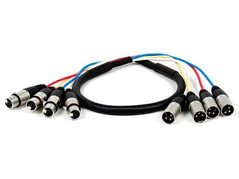 Monoprice 4-Channel XLR Male to XLR Female Snake Cable - 3 Feet - Black/Silver, Metal Connector Housings, Plastic and Rubber Cable Boots - Image 1