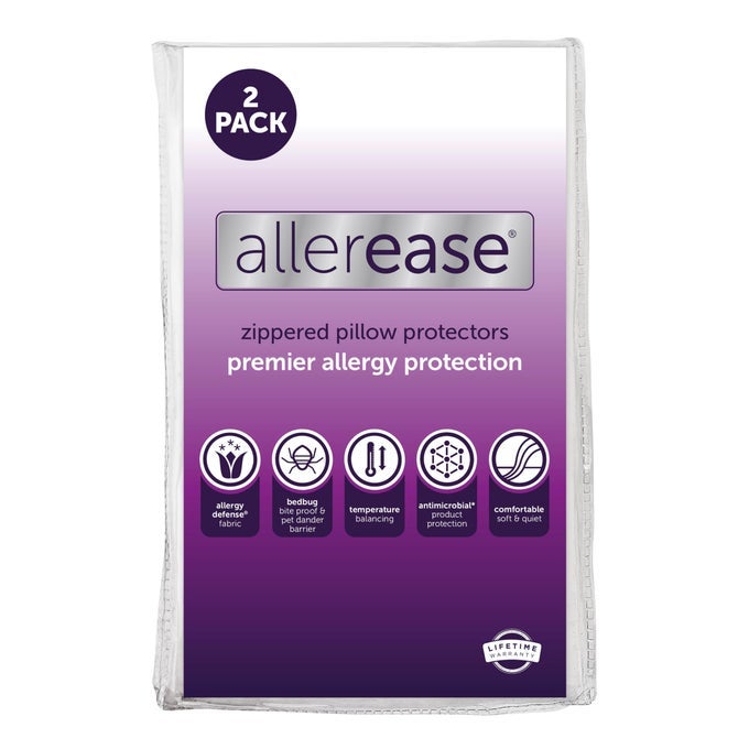 SET OF 2 STANDARDQUEEN ALLEREASE PILLOW PROTECTORS TEMPERATURE BALANCING ALLERGIST RECOMMENDED PREMIUM BREATHABLE ZIPPERED PROTECTORS