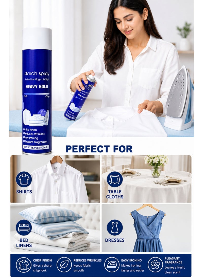 Starch Spray 500ML, Heavy Hold Ironing Spray for Crisp Finish, Wrinkle Reduction & Easy Ironing with Fresh Fragrance - Image 4