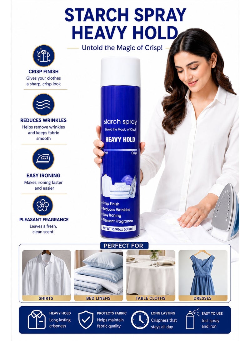 Starch Spray 500ML, Heavy Hold Ironing Spray for Crisp Finish, Wrinkle Reduction & Easy Ironing with Fresh Fragrance - Image 2