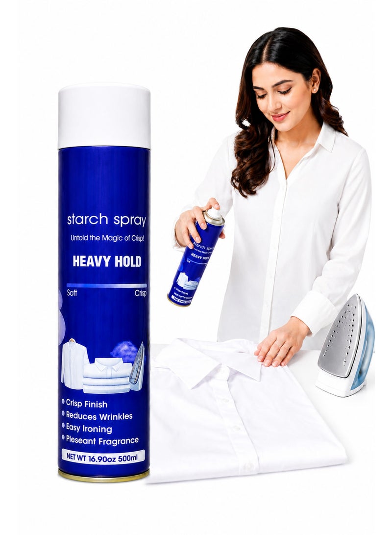 Starch Spray 500ML, Heavy Hold Ironing Spray for Crisp Finish, Wrinkle Reduction & Easy Ironing with Fresh Fragrance - Image 1