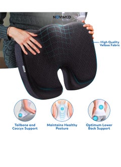 NOVIMED Orthopedic Coccyx Cushion For Comfortable Driving With Ergonomic Memory Foam Ideal For Office, Gaming Chair Seat Velvet Black 46x36xcm  - Image 5