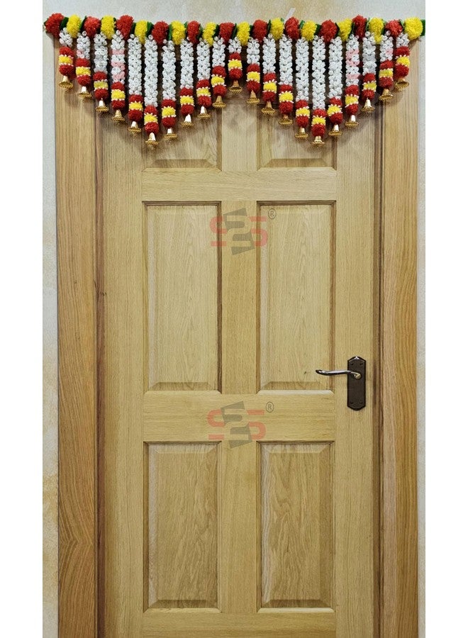 إس 2 إس زهور موغرا صناعية من S2S I تعليقة باب ثقيلة مع جرس توران I Bandhanwar لتزيين جميع المهرجانات (زهرة حمراء) (طول - 40 بوصة) - Image 2