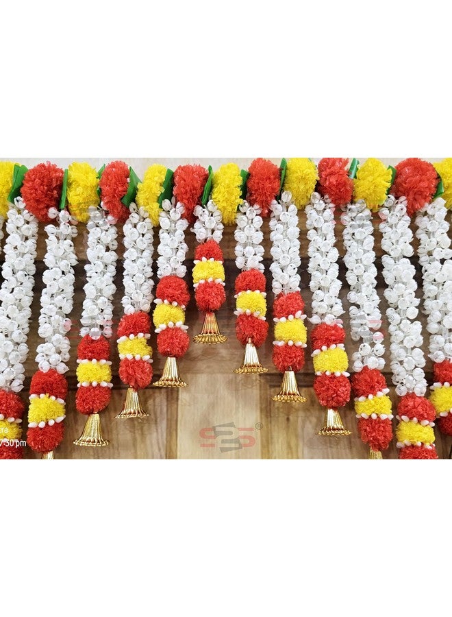إس 2 إس زهور موغرا صناعية من S2S I تعليقة باب ثقيلة مع جرس توران I Bandhanwar لتزيين جميع المهرجانات (زهرة حمراء) (طول - 40 بوصة) - Image 3