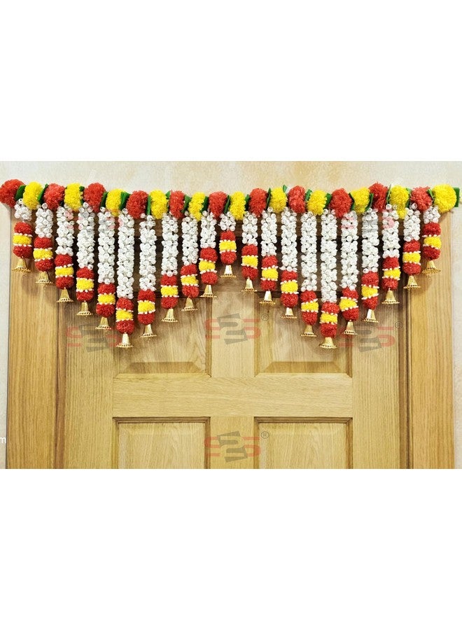 إس 2 إس زهور موغرا صناعية من S2S I تعليقة باب ثقيلة مع جرس توران I Bandhanwar لتزيين جميع المهرجانات (زهرة حمراء) (طول - 40 بوصة) - Image 1