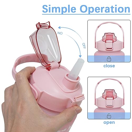 EITMOW 64 oz Large Capacity Water Bottle with Motivational Time Markers and Straw, Portable, Leakproof, BPA Free for Fitness, Gym and Outdoor Sports. (Pink) - Image 3