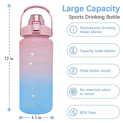 EITMOW 64 oz Large Capacity Water Bottle with Motivational Time Markers and Straw, Portable, Leakproof, BPA Free for Fitness, Gym and Outdoor Sports. (Pink) - Image 2