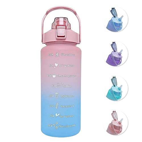 EITMOW 64 oz Large Capacity Water Bottle with Motivational Time Markers and Straw, Portable, Leakproof, BPA Free for Fitness, Gym and Outdoor Sports. (Pink) - Image 1