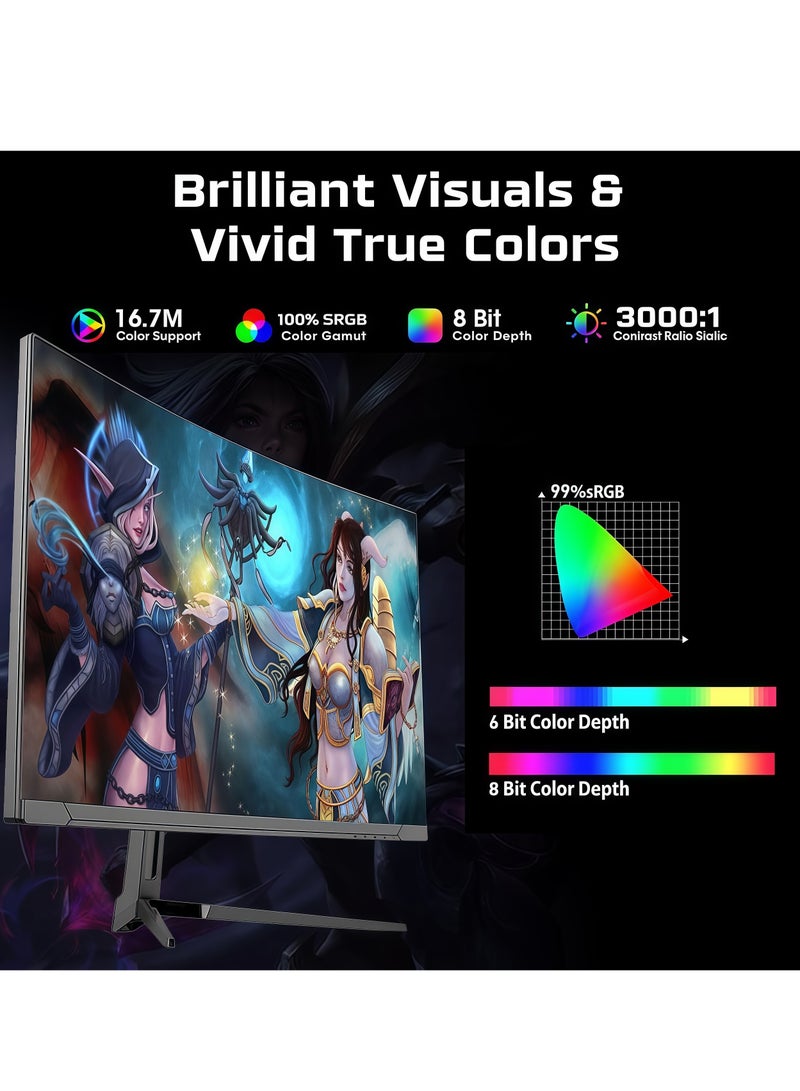 فلاشهوك شاشة ألعاب منحنية مقاس 27 بوصة - دقة QHD 2560x1440، معدل تحديث 180 هرتز، استجابة 1 مللي ثانية، إضاءة خلفية LED RGB، مكبرات صوت مدمجة 3 وات للمنزل والمكتب - Image 4