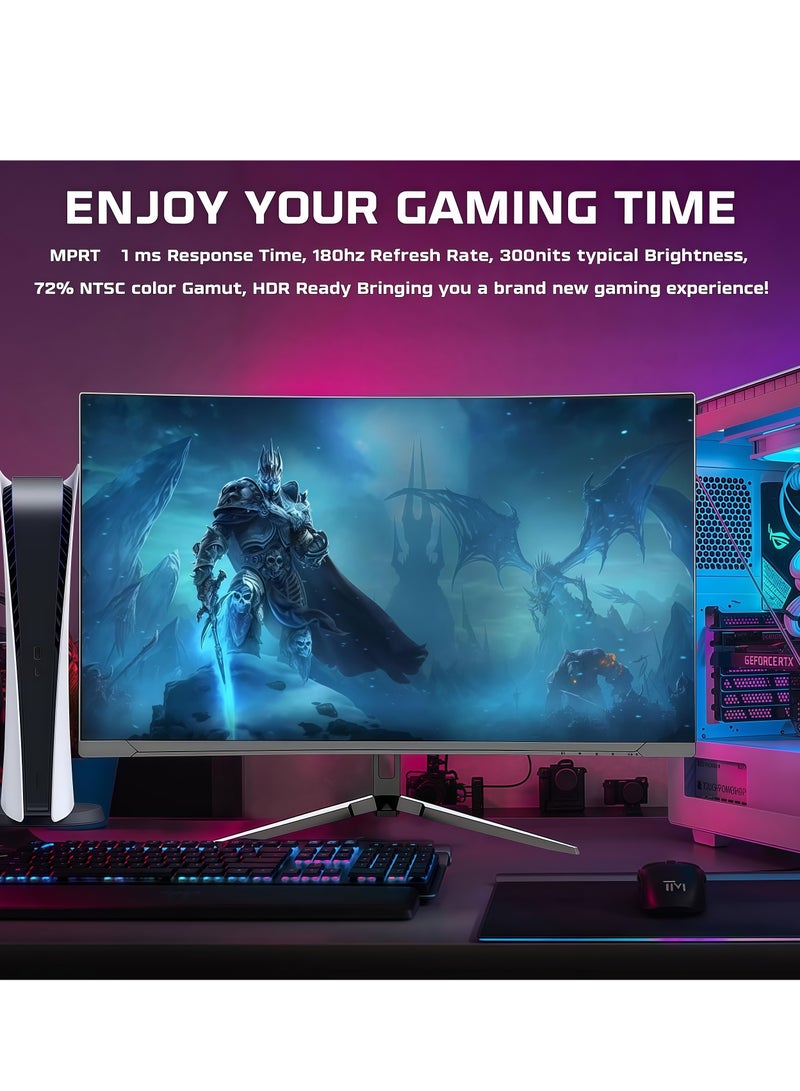 فلاشهوك شاشة ألعاب منحنية مقاس 27 بوصة - دقة QHD 2560x1440، معدل تحديث 180 هرتز، استجابة 1 مللي ثانية، إضاءة خلفية LED RGB، مكبرات صوت مدمجة 3 وات للمنزل والمكتب - Image 3