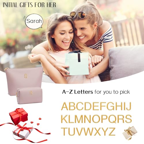 CLOUDWINGS Graduation Gifts Initial Makeup Bag for Women Personalized Gifts for Bridesmaid Teachers Friend Female College Cosmetic Travel Toiletry BagPinkO - Image 3