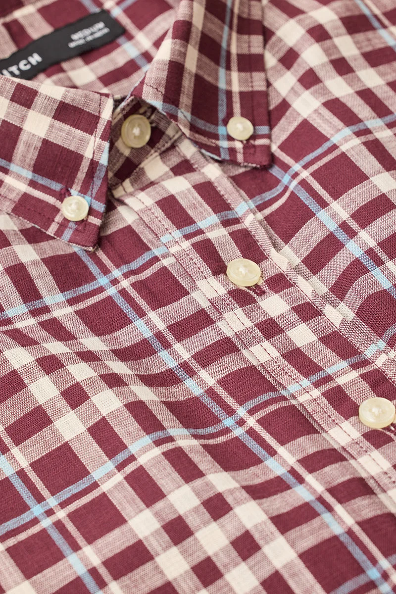SNITCH Burgundy Checkered Long Sleeve Regular Fit Shirt