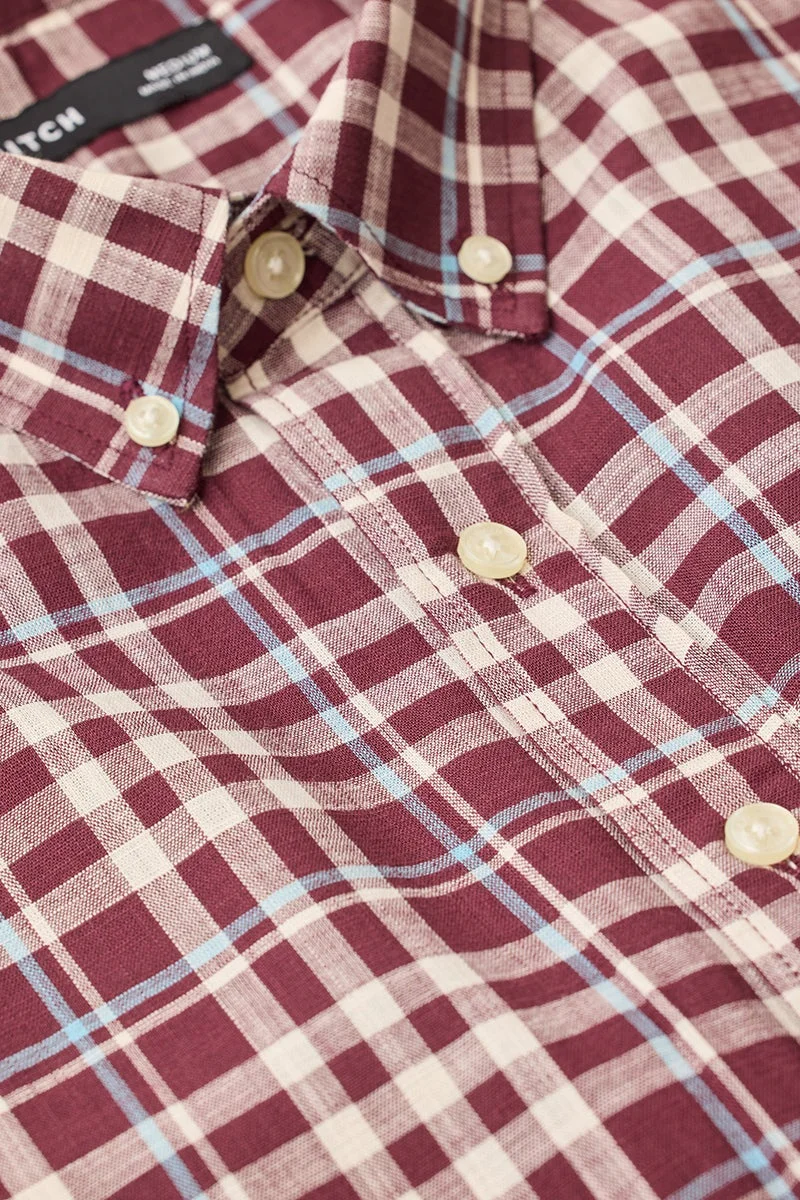 SNITCH Burgundy Checkered Long Sleeve Regular Fit Shirt