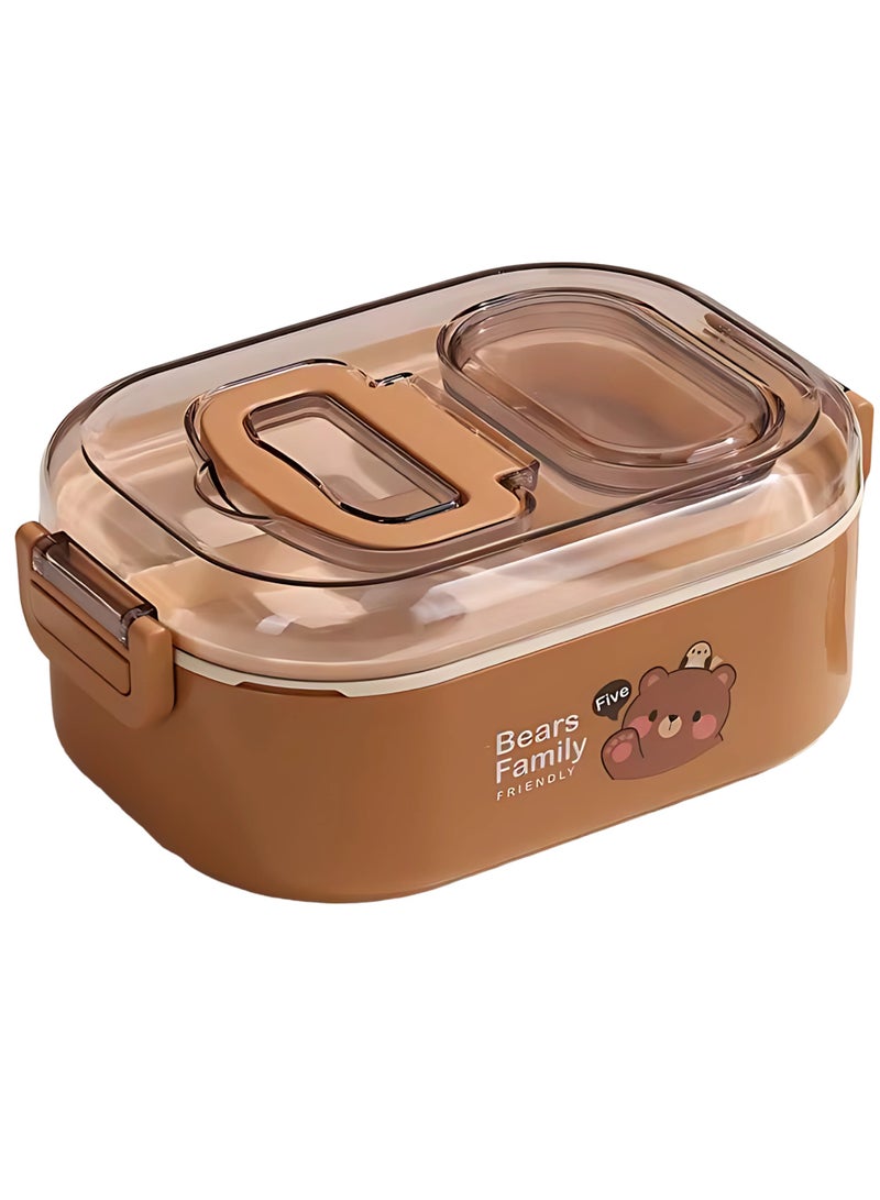 Twisoo Twisoo Double Delight Bento Stainless Steel Lunch Box with Handle, Double Decker, BPA Free Food Storage Container, Leakproof, 3 Compartment with Soup Box and Spoon 700ml (Brown)  - Image 1