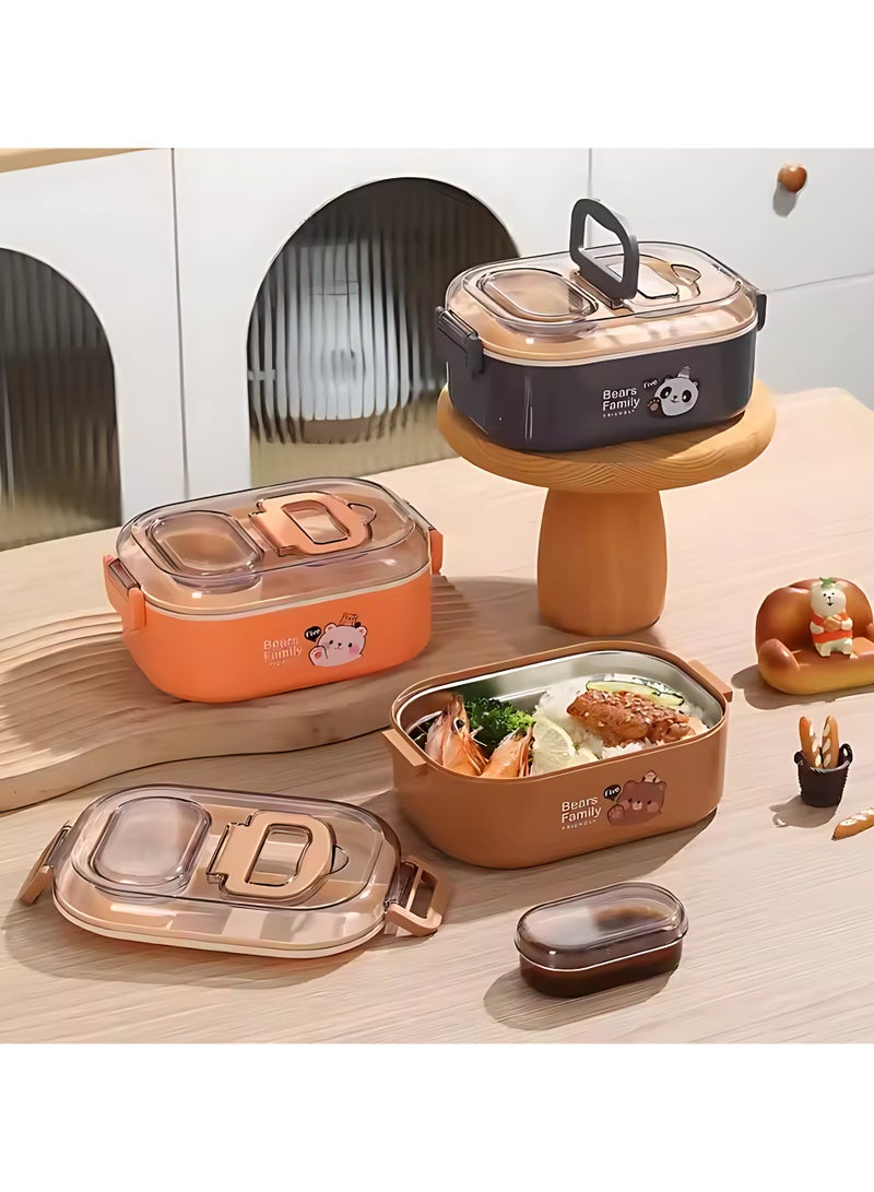 Twisoo Twisoo Double Delight Bento Stainless Steel Lunch Box with Handle, Double Decker, BPA Free Food Storage Container, Leakproof, 3 Compartment with Soup Box and Spoon 700ml (Brown)  - Image 5
