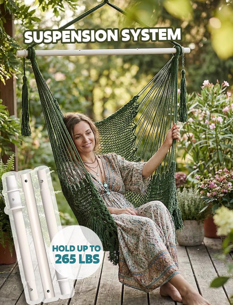 Chihee Hammock Chair Super Large Hanging Chair Soft-Spun Cotton Rope Weaving Chair, Collapsible Strong Metal Spreader Bar Wide Seat Lace Stretch Swing Chair Indoor Outdoor Garden Yard Theme Decoration - Image 5