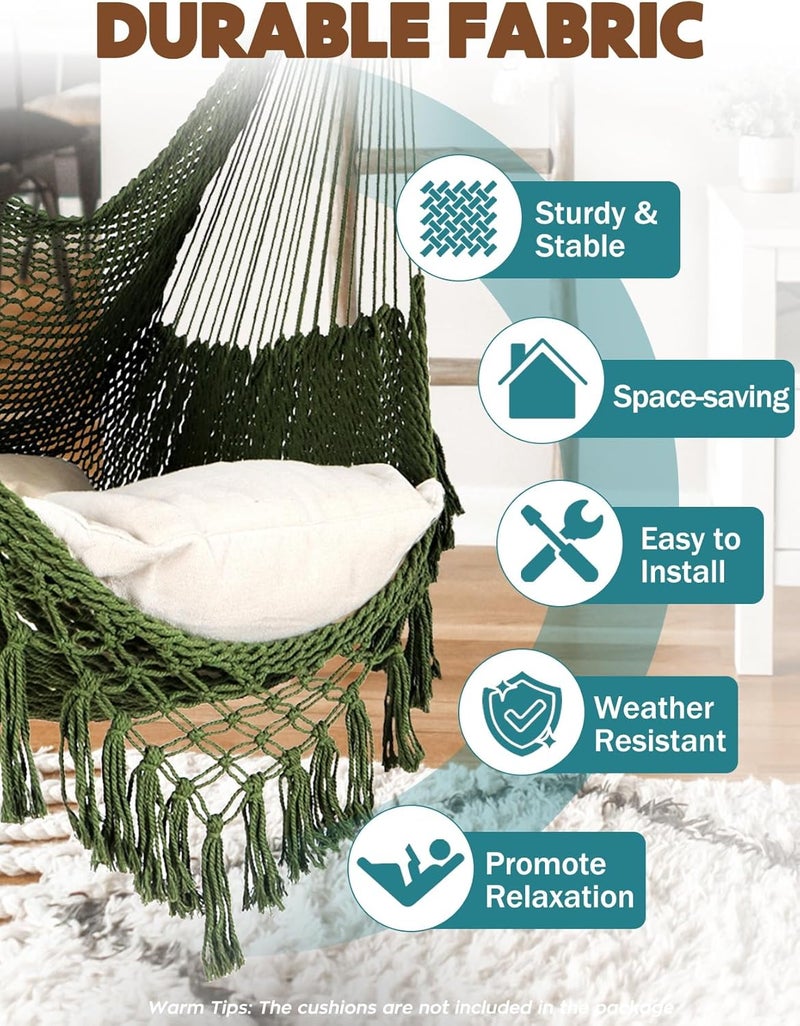 Chihee Hammock Chair Super Large Hanging Chair Soft-Spun Cotton Rope Weaving Chair, Collapsible Strong Metal Spreader Bar Wide Seat Lace Stretch Swing Chair Indoor Outdoor Garden Yard Theme Decoration - Image 2