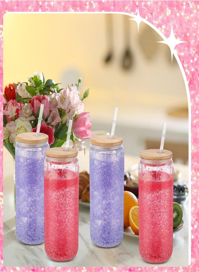 Skylety مجموعة سكايليتي 9 قطع لوازم كرة الثلج لكيت كرة الثلج اللامعة هدية كوب زجاجي 16 أونصة كوب مزدوج الجدار مثقوب مسبقًا مع غطاء وقشة زجاجة ضغط قمع ملقط حقنة منحنية (لون الخشب) - Image 5