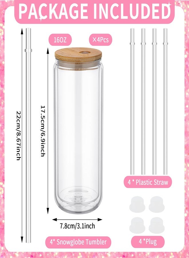 Skylety مجموعة سكايليتي 9 قطع لوازم كرة الثلج لكيت كرة الثلج اللامعة هدية كوب زجاجي 16 أونصة كوب مزدوج الجدار مثقوب مسبقًا مع غطاء وقشة زجاجة ضغط قمع ملقط حقنة منحنية (لون الخشب) - Image 2