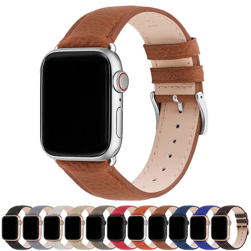 Fullmosa Apple Watch Leather Strap 38/40/41/42/44/45mm, Genuine Leather Replacement Band for iWatch Ultra SE Series 8 7 6 5 4 3 2 1 Men Women - Image 1